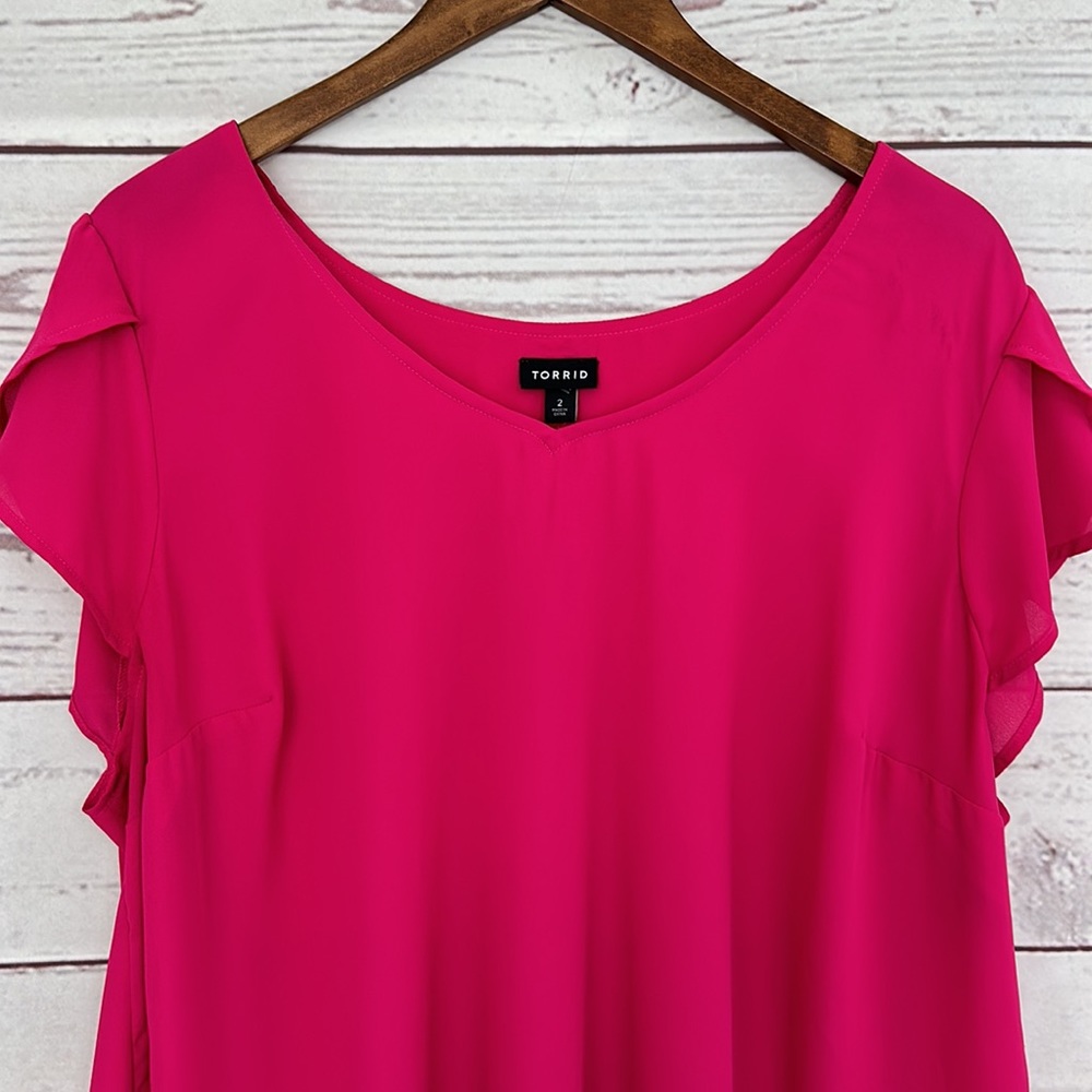 Torrid Pink Chiffon Flutter Sleeve Top Size 2x - image 2